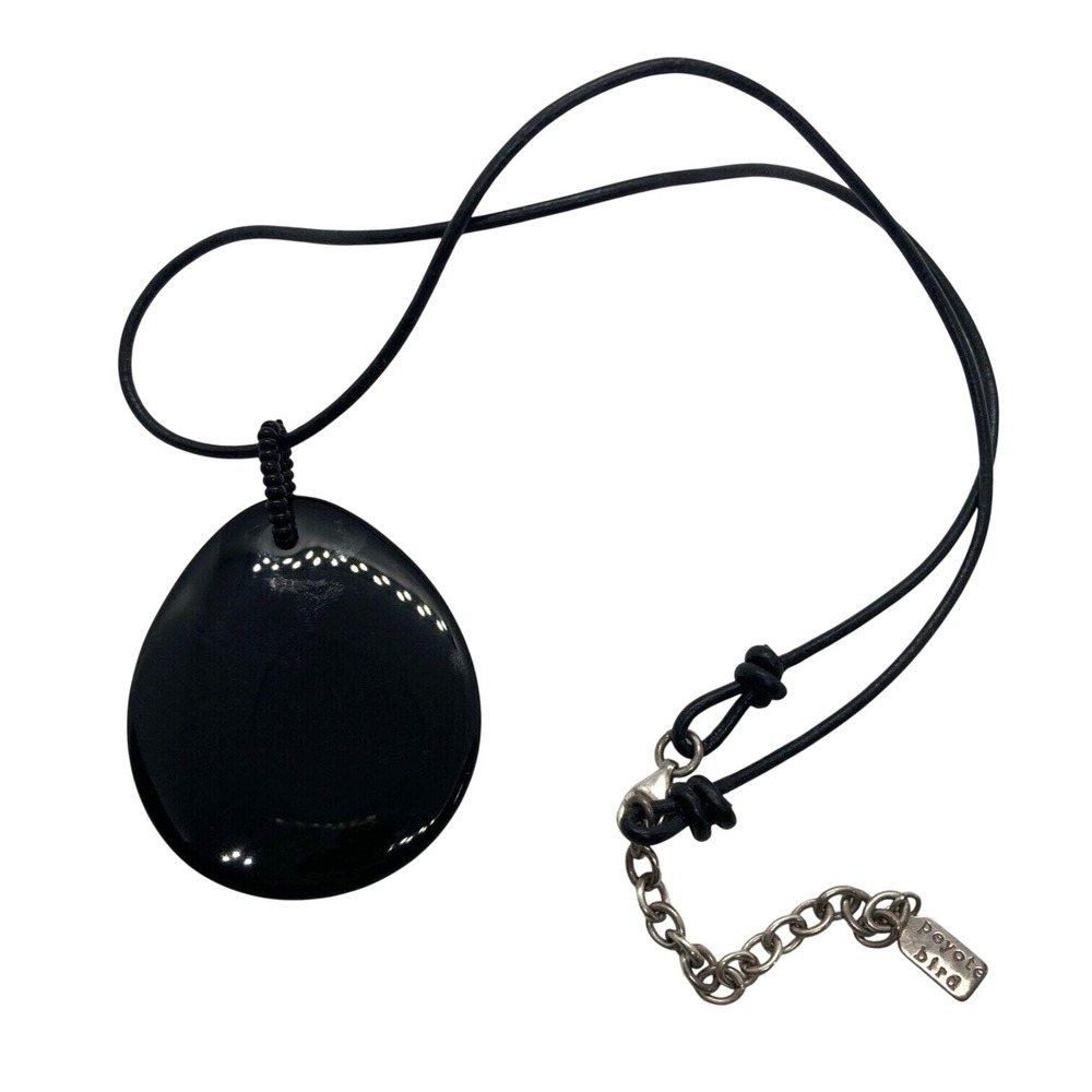 Peyote Bird Black‎ Stone Pendant 16'' - 18'' Necklace Sterling 925 Silver 10g
